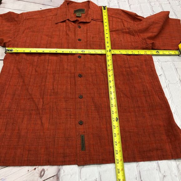 Flyshacker Men Short Sleeve Button Shirt Top Size Large Orange M098 -2 - Picture 2 of 10
